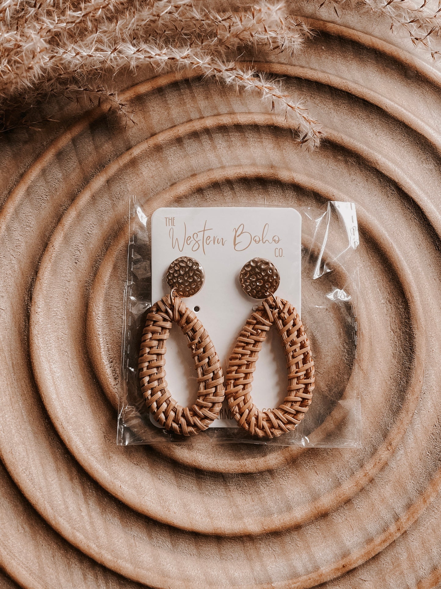 Stamped Gold & Rattan Earrings