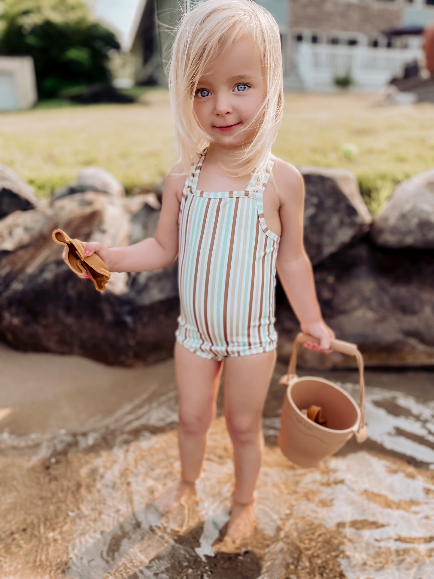 Cross-Back One-Piece Swimsuit - Summer Stripes