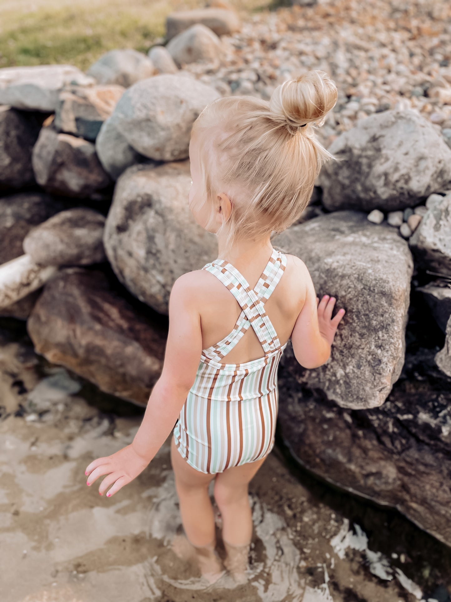 Cross-Back One-Piece Swimsuit - Summer Stripes