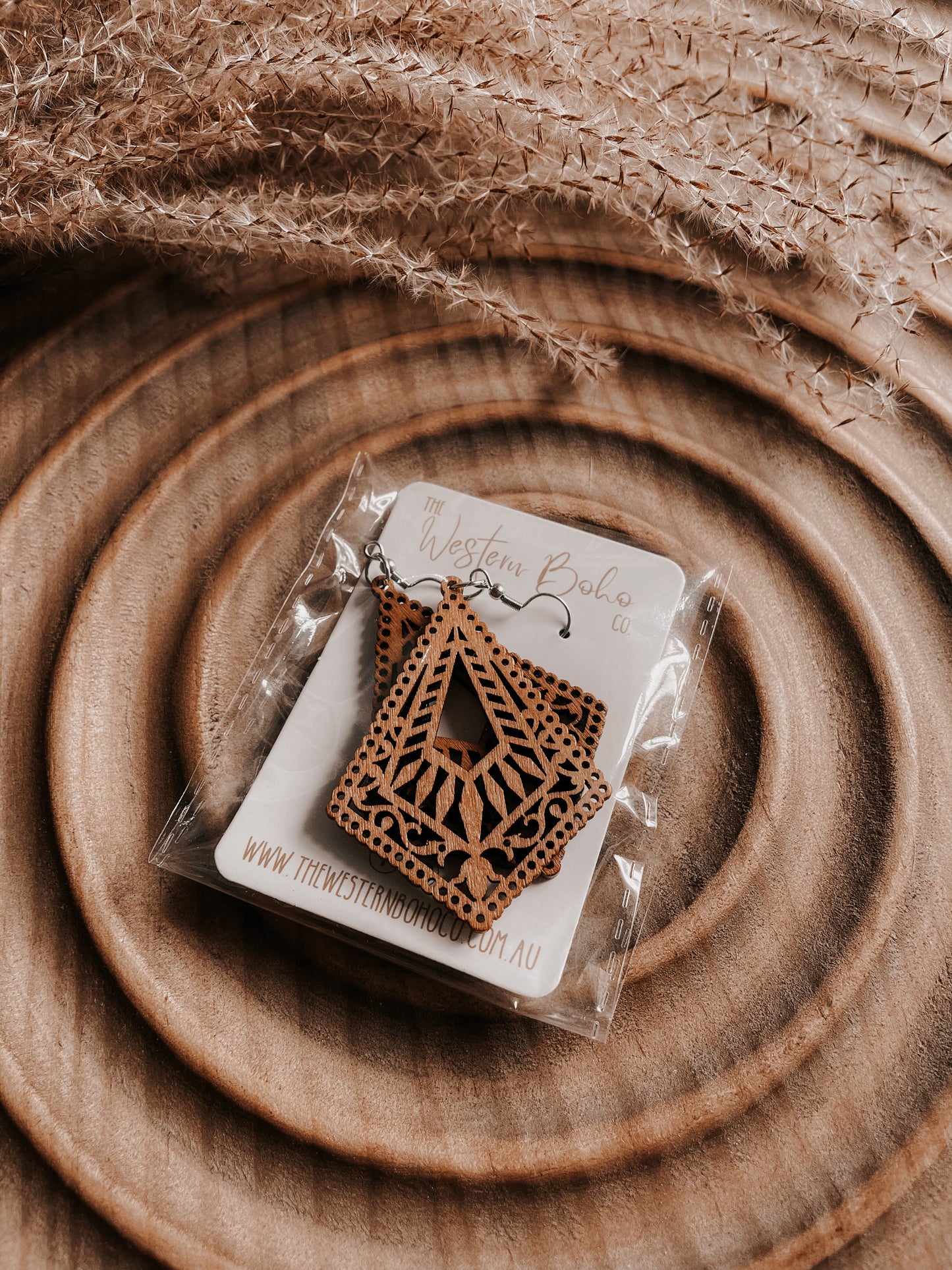 Wooden Tribal Drop Earrings