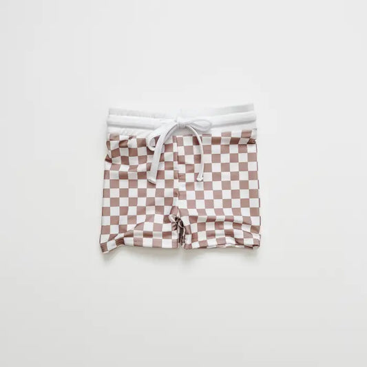 Swim shorts- tan checkered